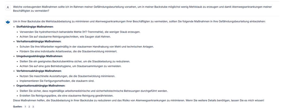 Screenshot einer Chatbotanfrage