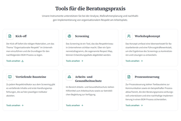 Bild von den Tools auf der Webseite. 