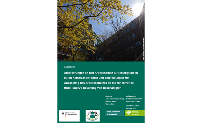 Cover "Gutachten Anforderungen an den Arbeitsschutz für Risikogruppen durch Klimawandelfolgen und Empfehlungen zur Anpassung des Arbeitsschutzes an die zunehmende Hitze- und UV-Belastung von Beschäftigten"