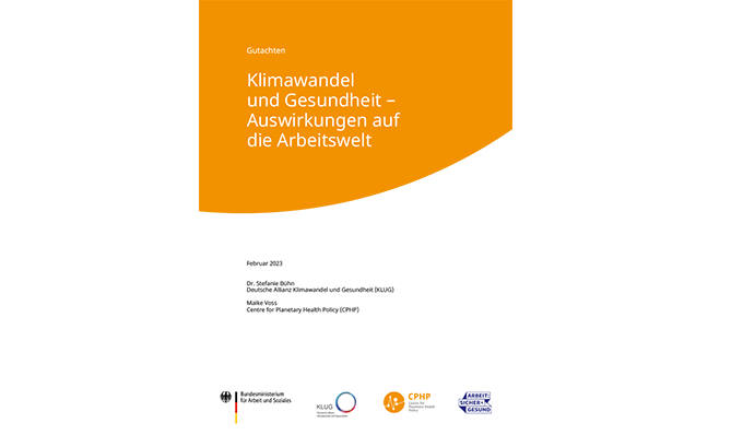 Broschüren-Cover "Klimawandel und Gesundheit – Auswirkungen auf die Arbeitswelt"