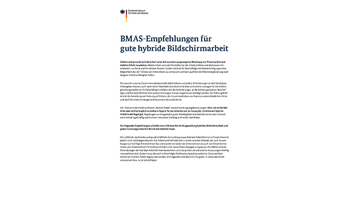 BMAS-Empfehlungen für gute hybride Bildschirmarbeit