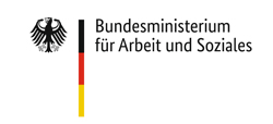der Bundesadler, die Farben Schwarz, Rot, Gelb und der Schriftzug "Bundesministerium für Arbeit und Soziales"