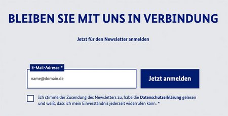 ein Eingabefeld für Ihre E-Mail-Adresse, darunter ein Kästchen für die Bestätigung zur Anmeldung, rechts daneben die Schaltfläche "Letzt anmelden"